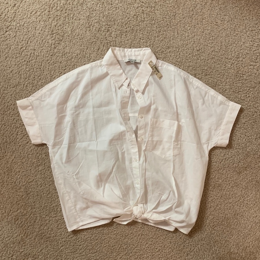 NWT Madewell White Front-Tie Button Down Shirt